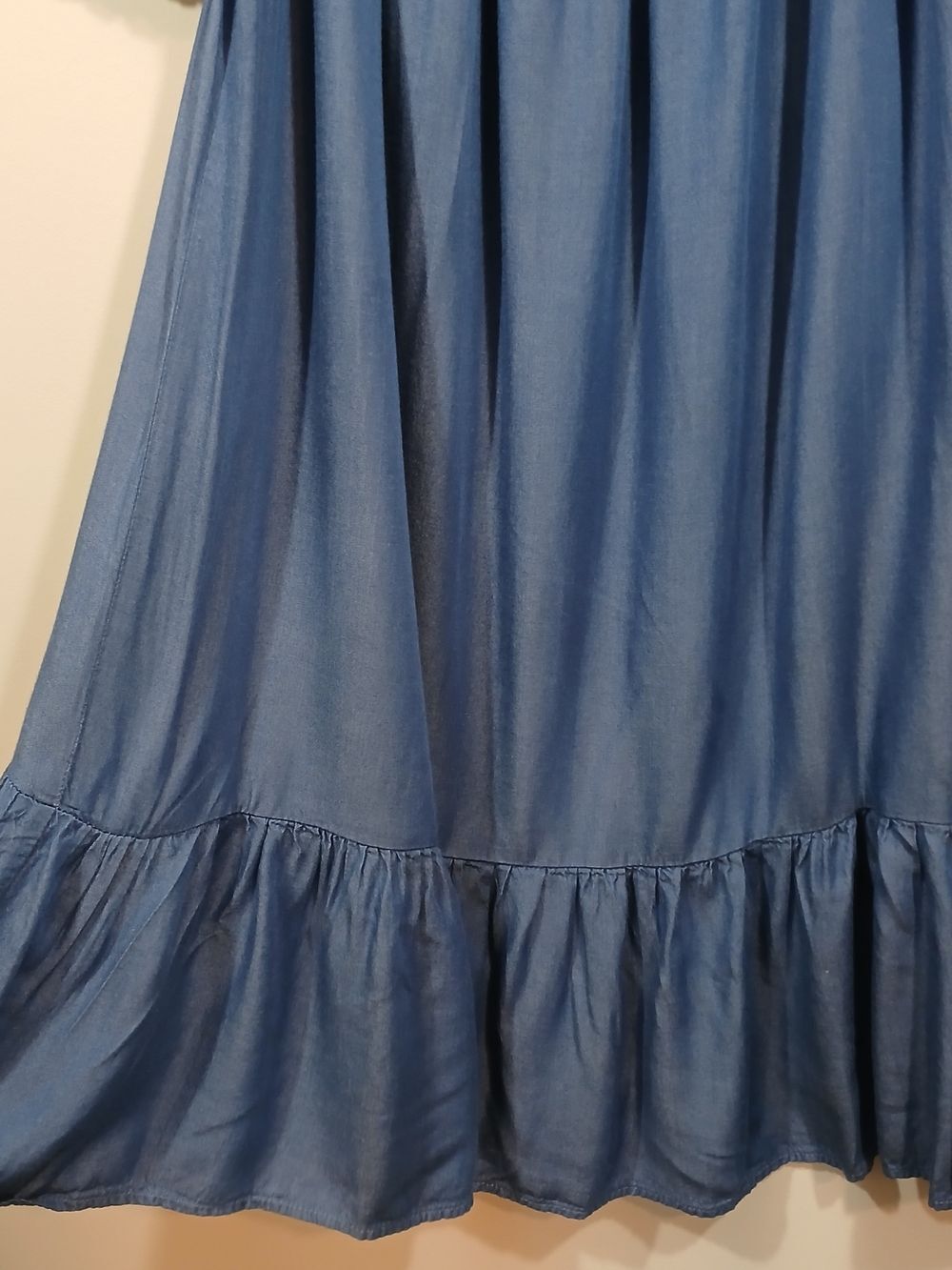 California Bay Co Blue Off Shoulder Peasant Dress Women’s Medium Boho Chambray - Picture 10 of 10